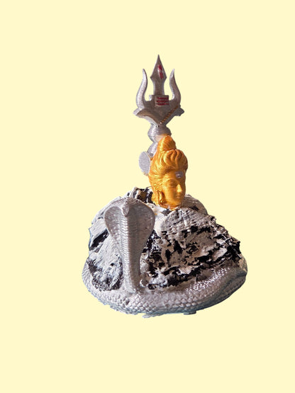 DevaDarshan Lord Shiva with Mount Kailash Statue – Trishul, Snake & Shiv Face Figurine – Hindu God Idol for Home Decor, Temple, Gift