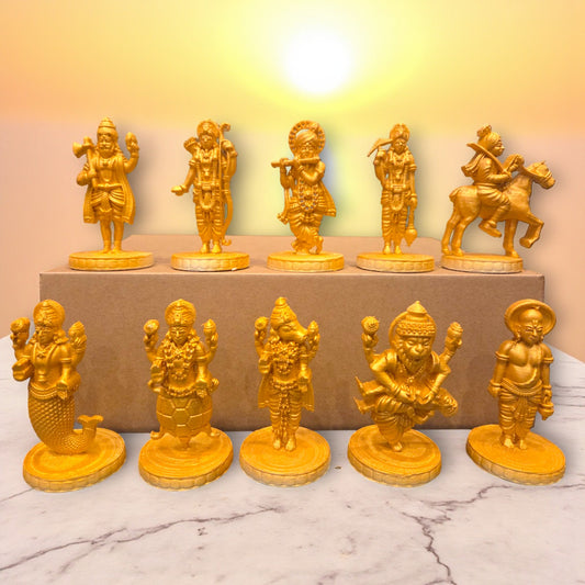 Dashavatara of Lord Vishnu Miniature Set | 10 Avatar of Vishnu Idols | Hindu Mythology Decorative Showpiece